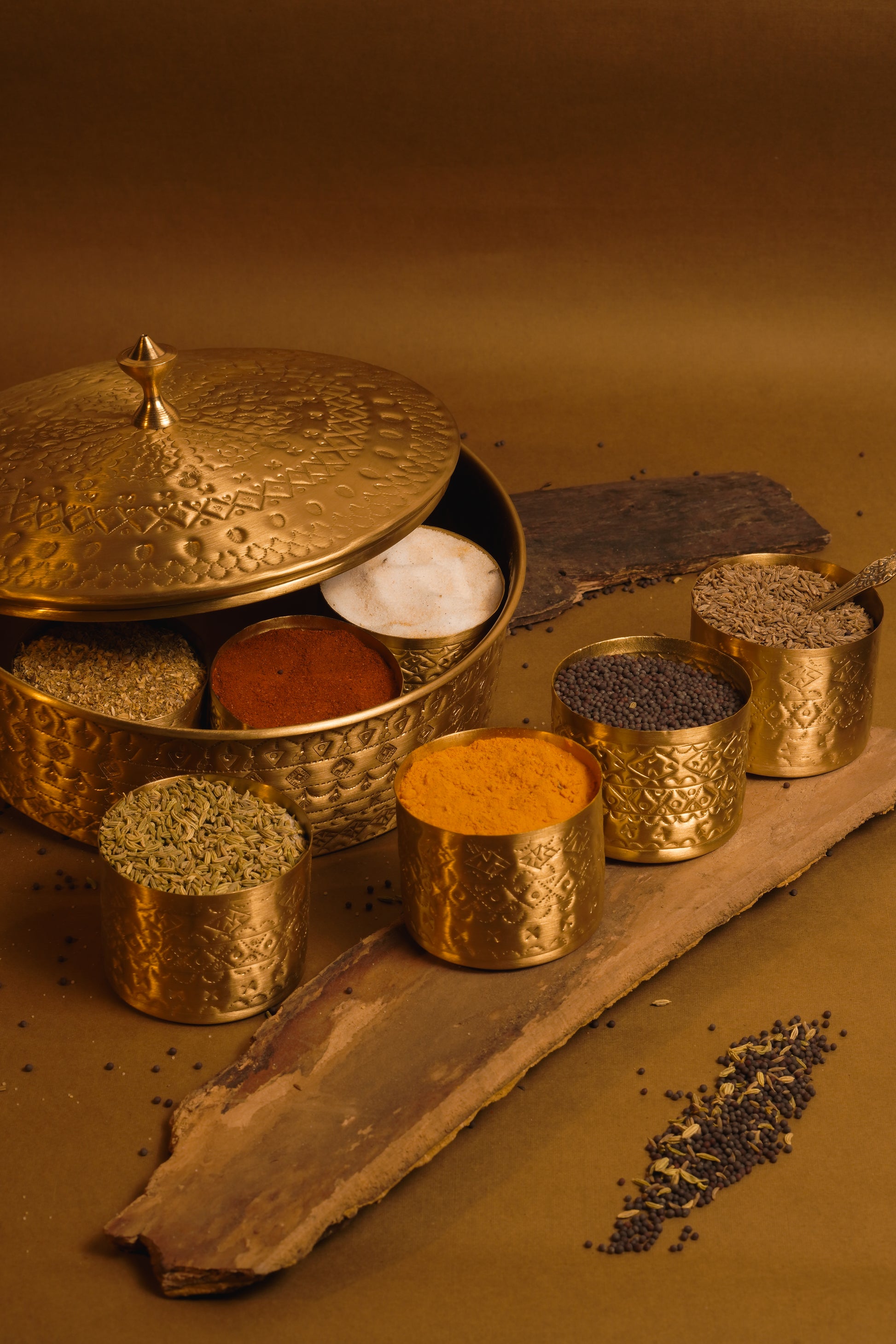 Brass Masala Box (Finely hand Carved)
