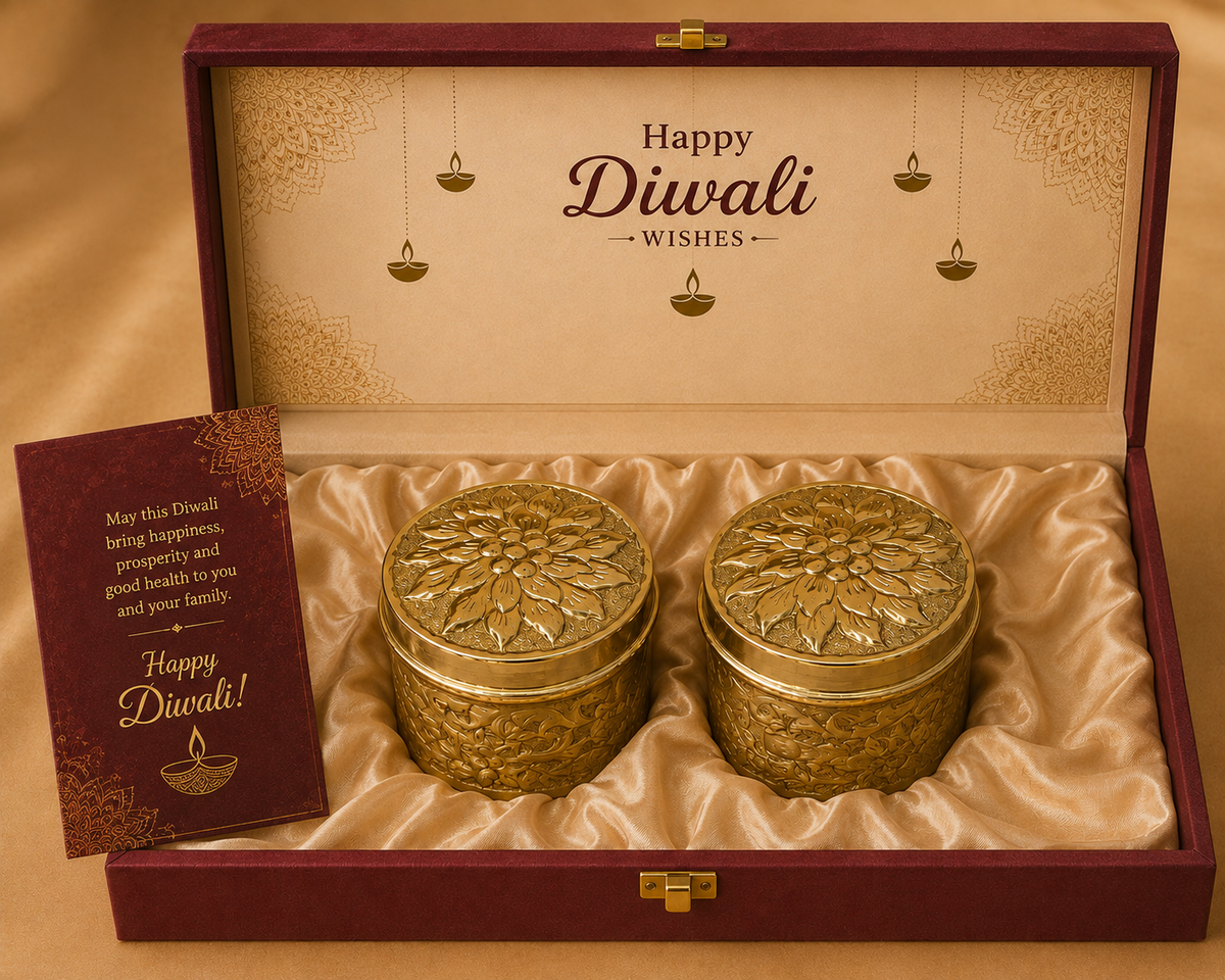 Fine Brass Nakkashi Dabba Set