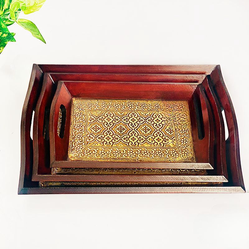 Royal Charm Wooden & Brass Tray Collection