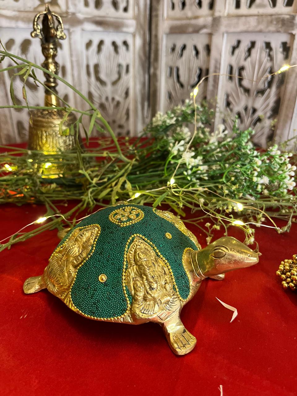 Elegant Brass Bead Studded Turtle