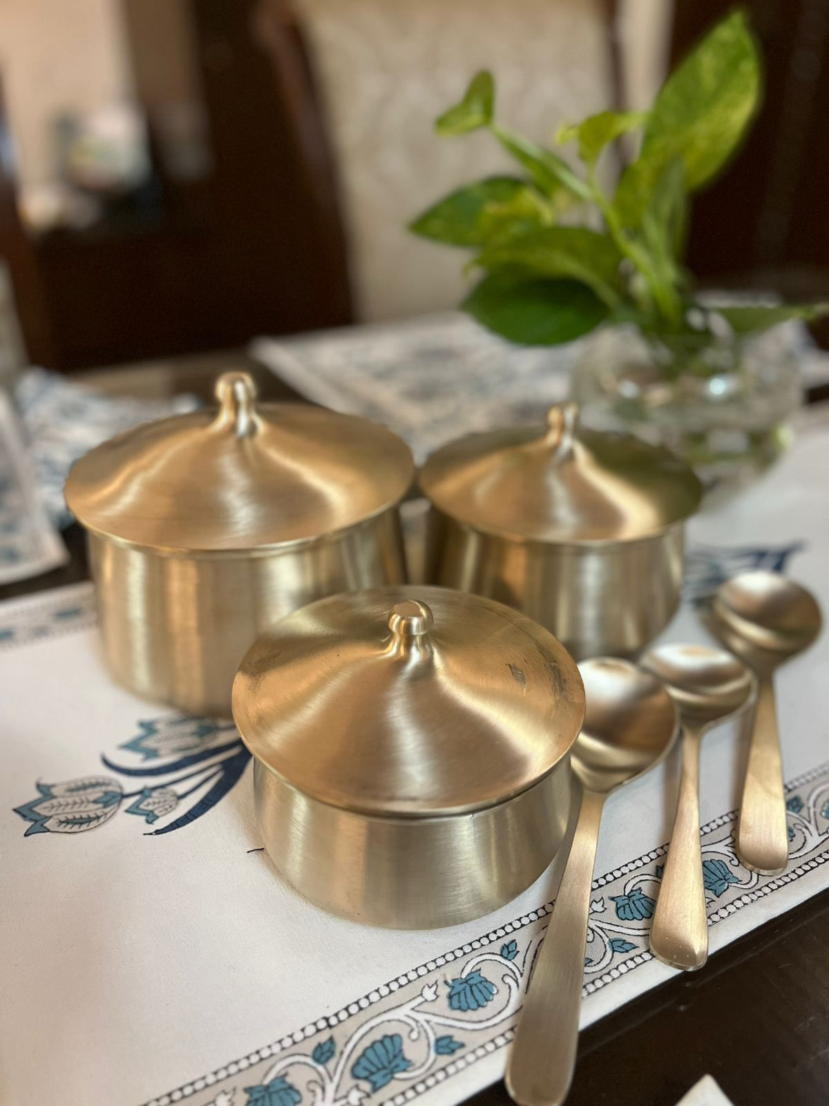 Fine Kansa Serving  Bowls set of 3 with 3 serving spoons