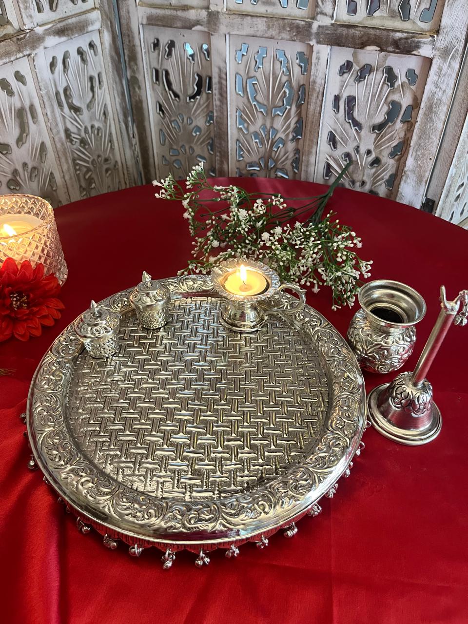 German Silver Ghunghroo Pooja thaali set