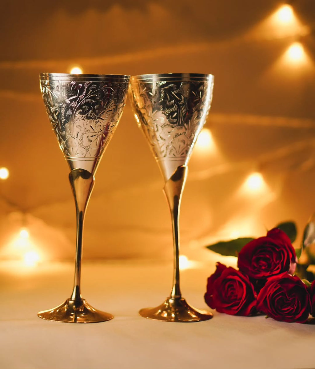Engraved Copper-Plated Brass Champagne glasses – Set of 2