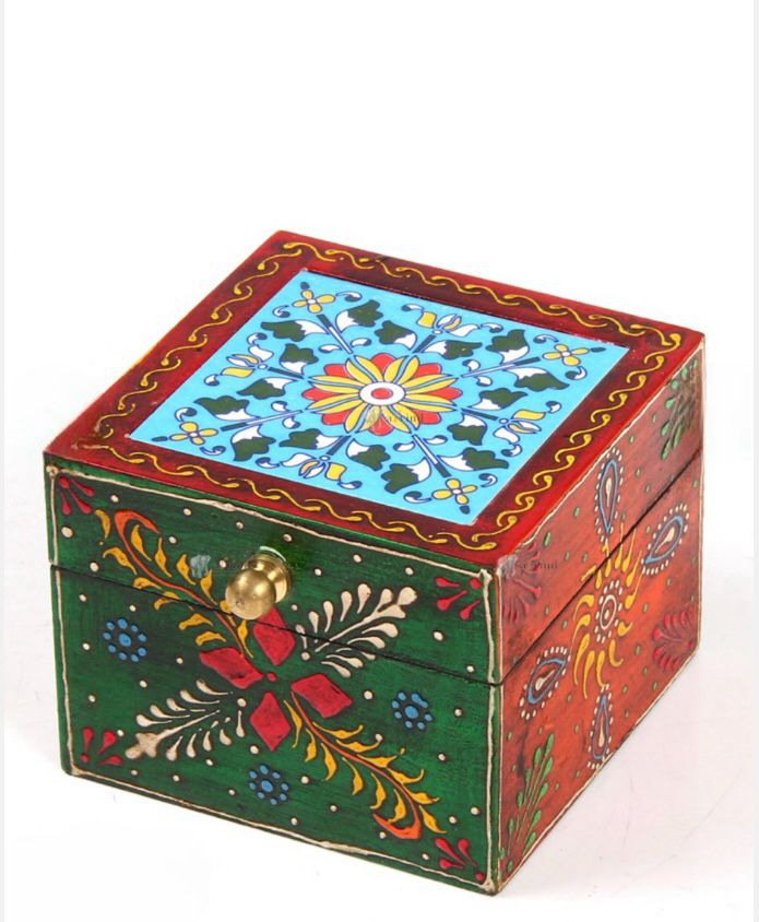 Traditional Wood & Ceramic Tile Jewelry/ Multipurpose box