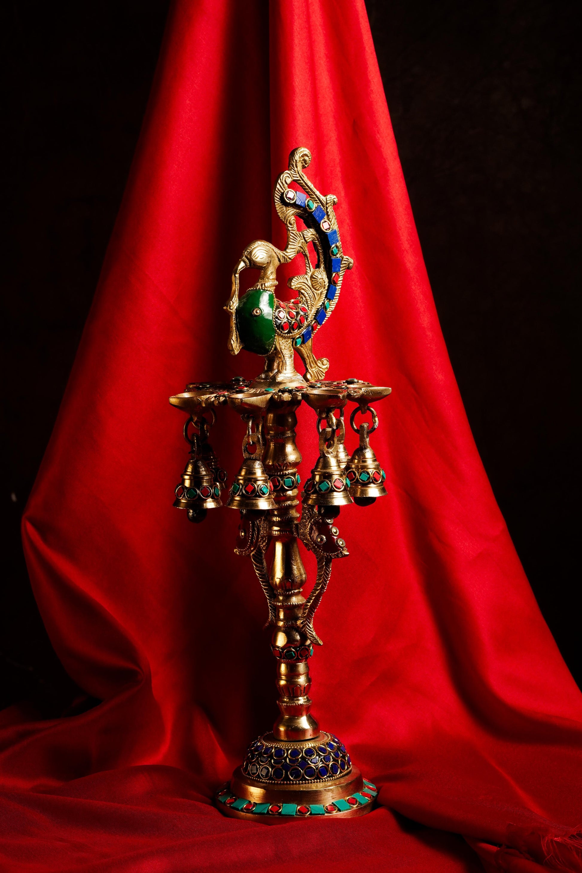 Brass Tall Mayur Deepak ( stone studded )