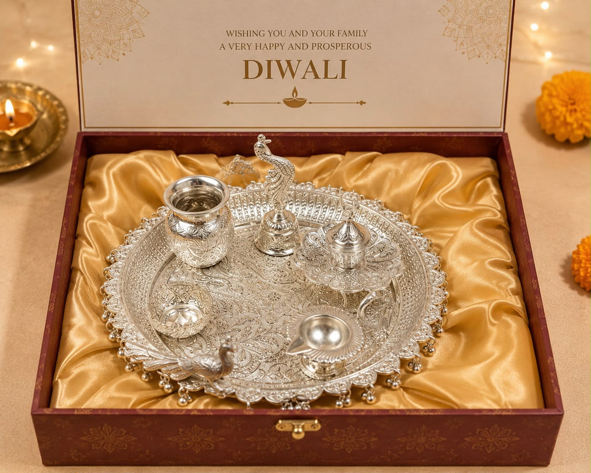 Handcrafted Fine German Silver  Pooja Thaali Set