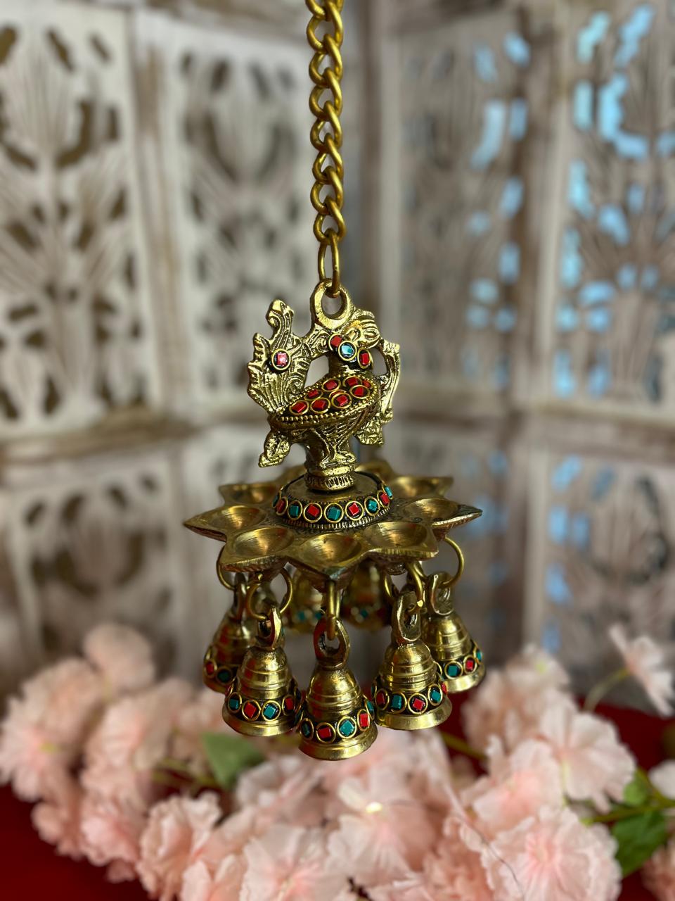 Brass stone studded Mayur Deepak ( Hanging )