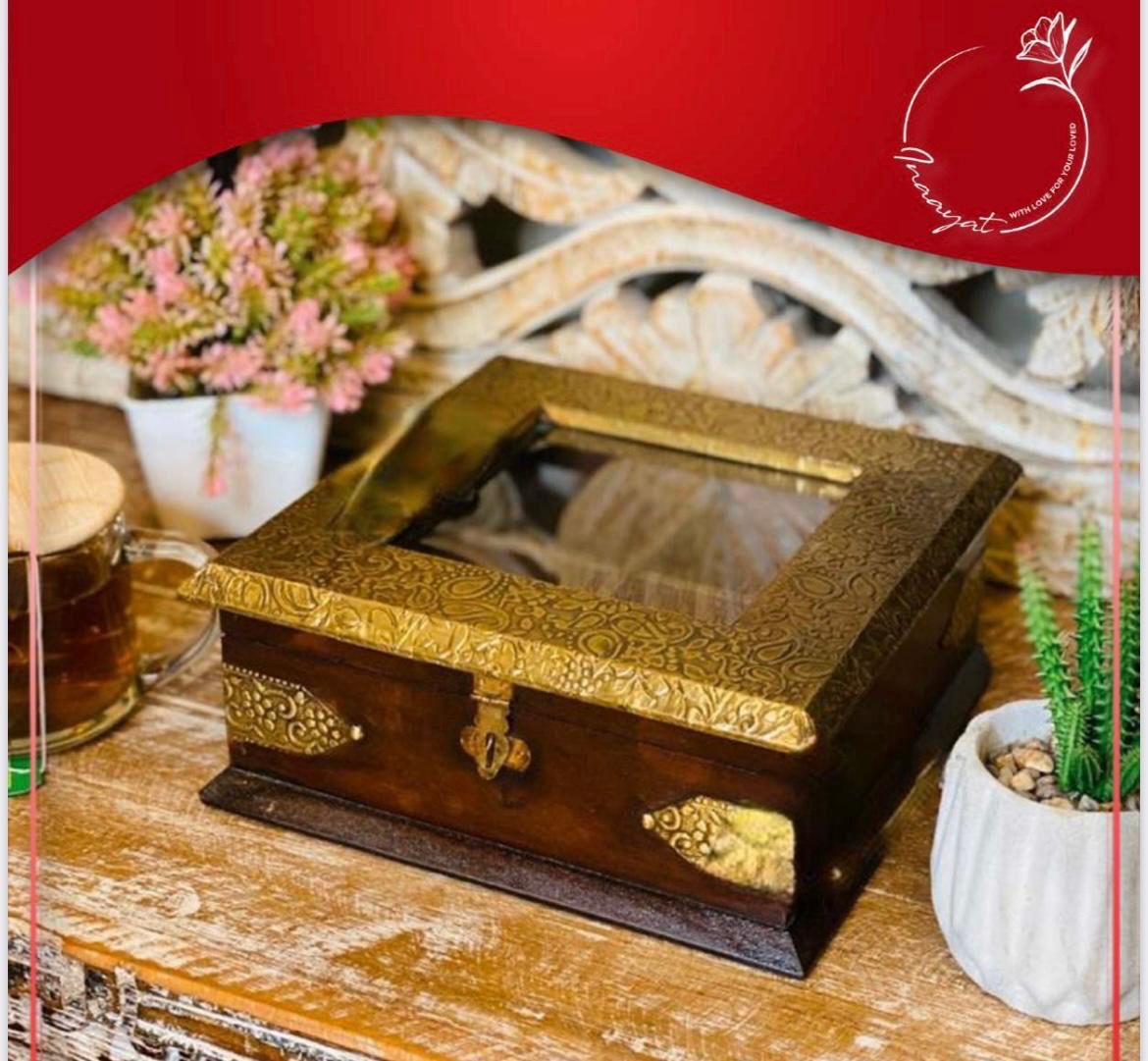 Wood Brass & Glass Dry Fruits/ Jewelry Box