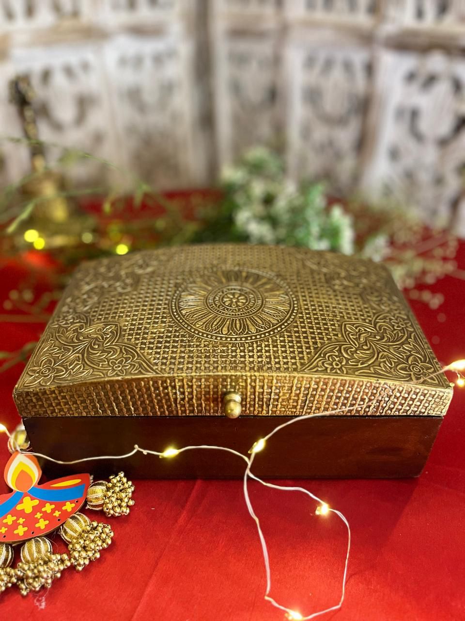 Wood & Brass Fitted  Dry Fruits/Jewelry Box
