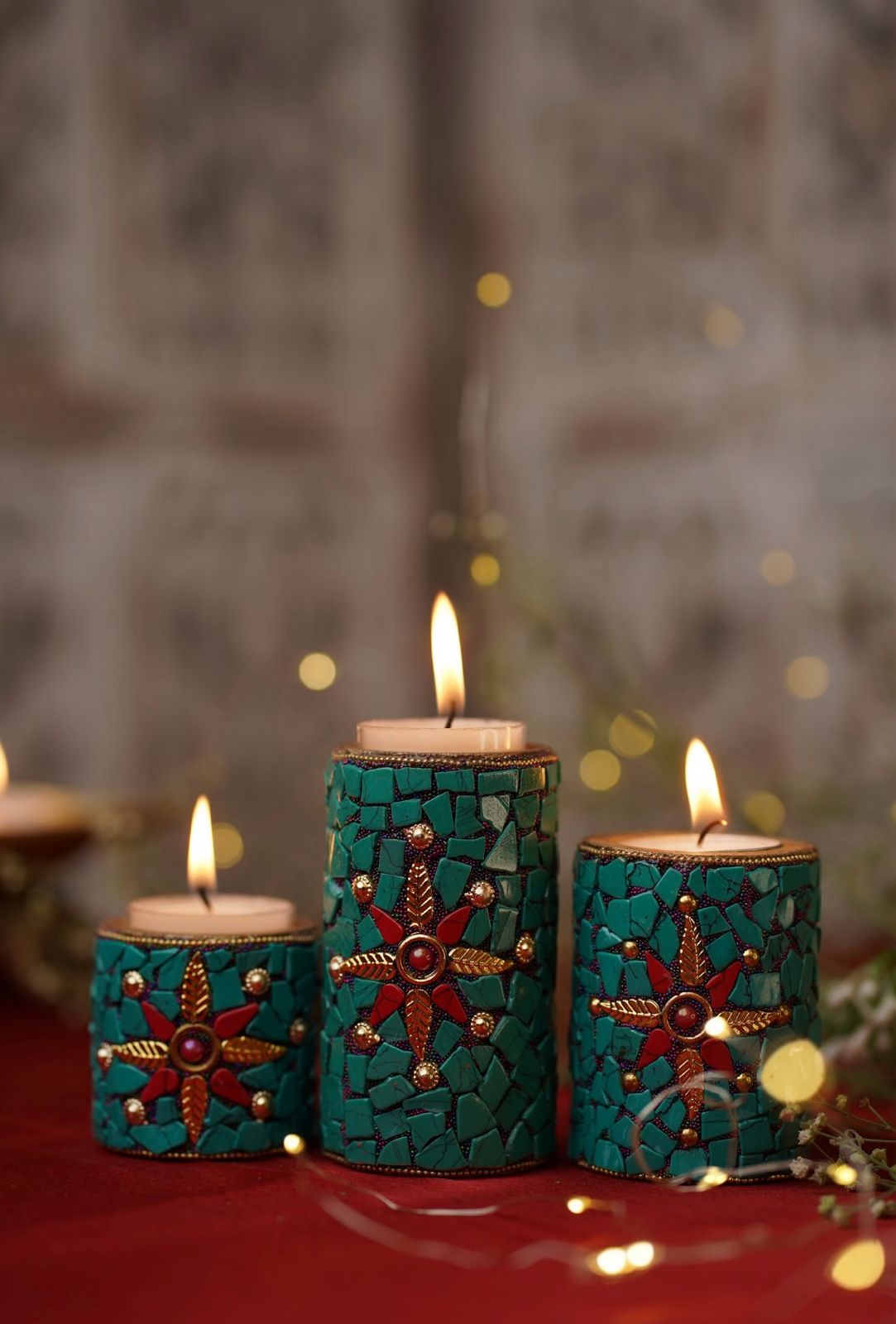 Gorgeous Pearl Pillar T lights ( set of 3)