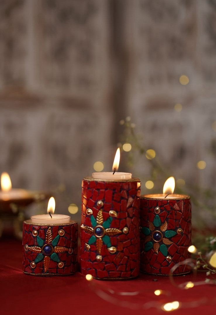 Gorgeous Pearl Pillar T lights ( set of 3)