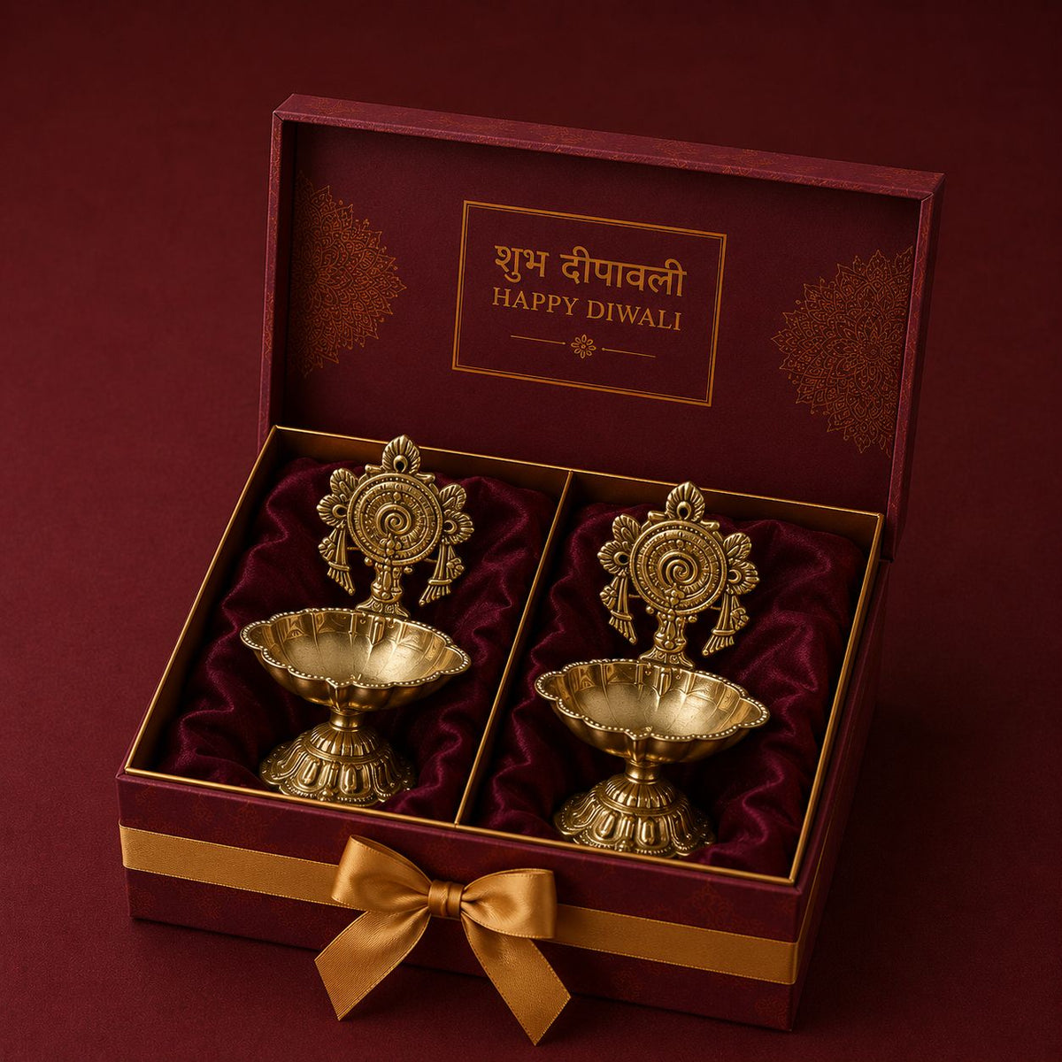 Fine Brass Shankh Chakra Deepak Set