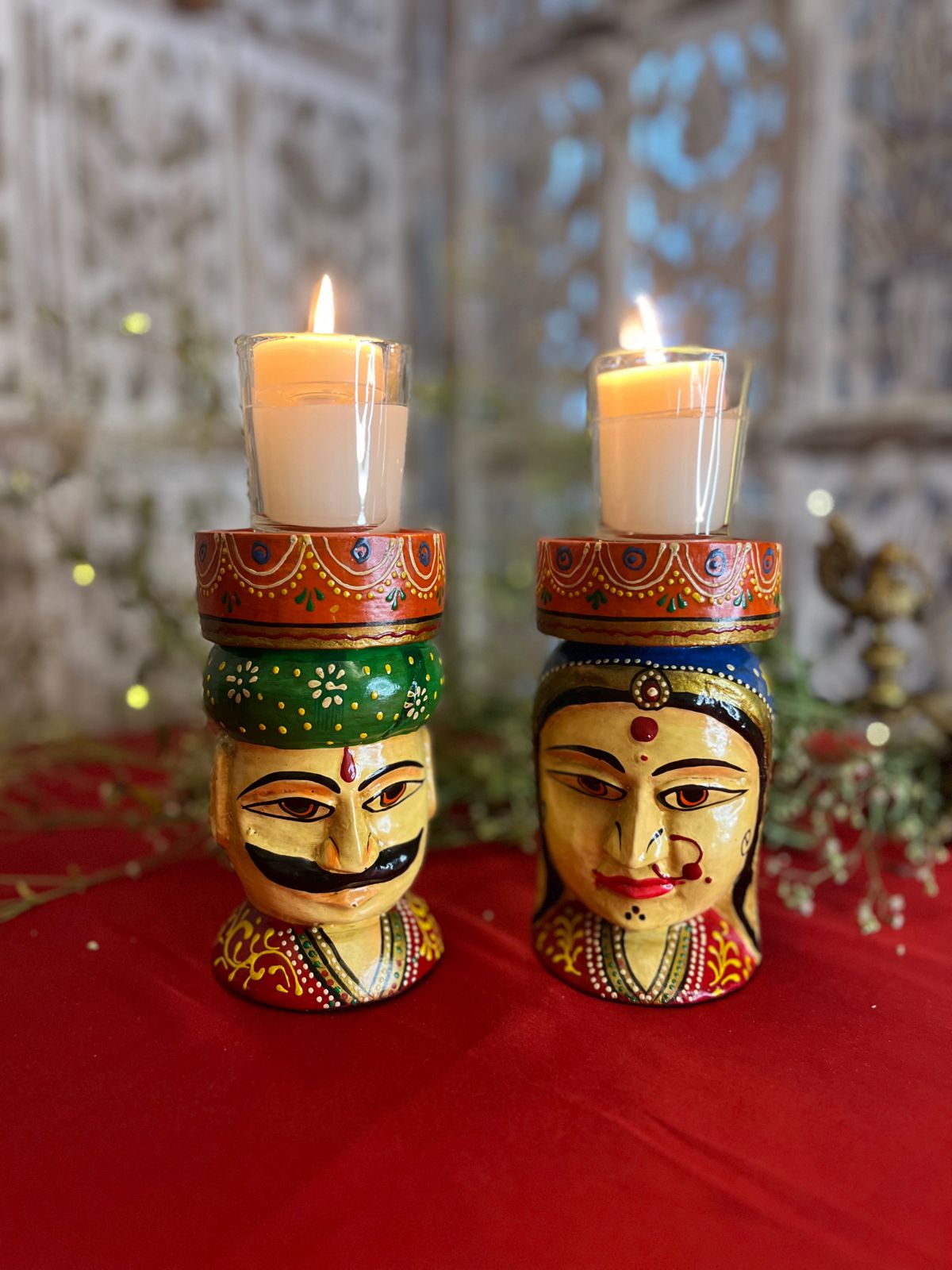 Rajasthani Dhani Lugayi couple ( set of 2)Candle Stand